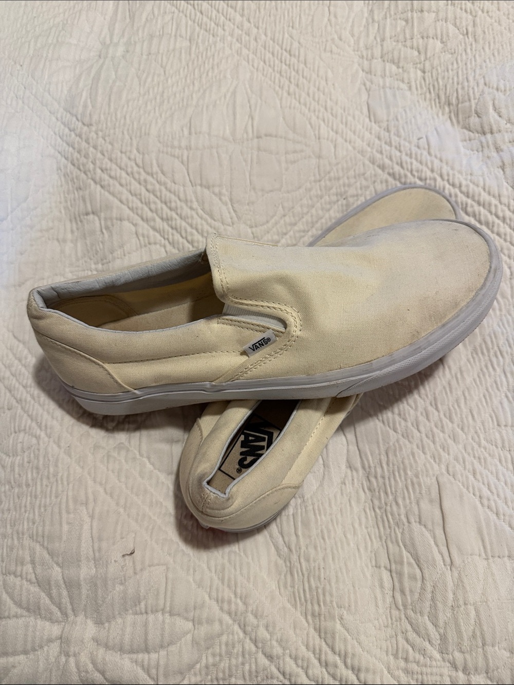 Vans Canvas Slip-On Loafers in Cream/White